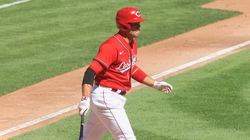 Joey Votto, of the Reds, walks in the fourth inning against the White Sox on Sunday, Sept. 20, 2020, at Great American Ball Park in Cincinnati. David Jablonski/Staff