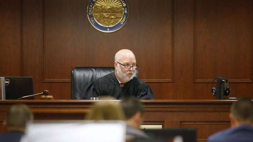Judge Greg Howard listens to motions before the jury trial of Gurpreet Singh, charged with allegedly shooting and killing four family members in 2019 in West Chester Township, Monday, Oct. 3, 2022 in a new super courtroom in Butler County Common Pleas Court in Hamilton. NICK GRAHAM/STAFF