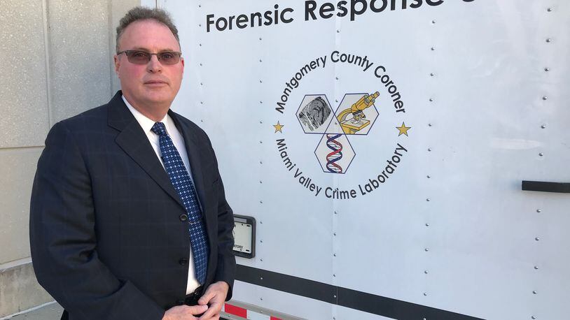 Montgomery County Coroner Kent Harshbarger, pictured Oct. 24, 2018, said drug overdose deaths are down to the levels the area saw in 2014 and 2015, but just in the last month powerful fentanyl analogues have begun to take lives again. In 2017 the county recorded 566 overdose deaths mostly due to fentanyl and its analogues. CHUCK HAMLIN/STAFF