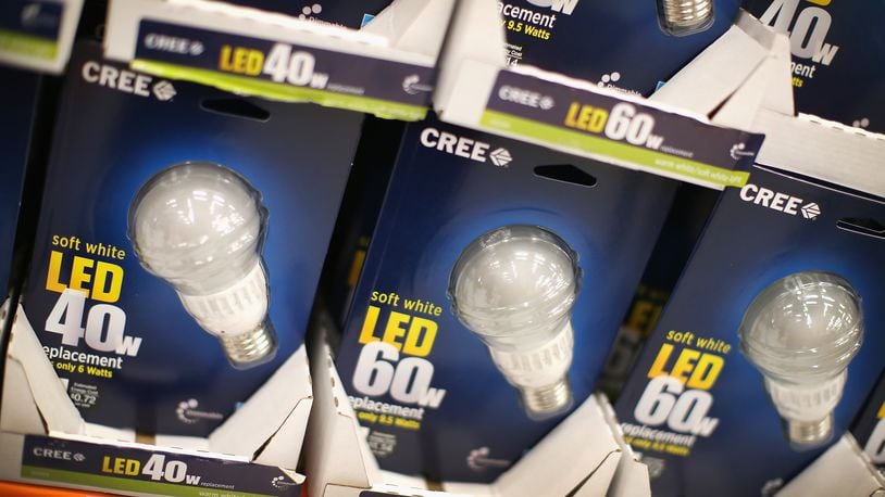 CHICAGO, IL - DECEMBER 27: LED light bulbs are offered for sale at a Home Depot store on December 27, 2013 in Chicago, Illinois. On January 1, 2014 manufacturers stopped producing 40 and 60 watt incandescent light bulbs in the United States. The 75 and 100 watt bulbs were discontinued in 2013. These incandescent bulbs are being replaced by the more energy efficient compact florescent and LED light bulbs. (Photo by Scott Olson/Getty Images)