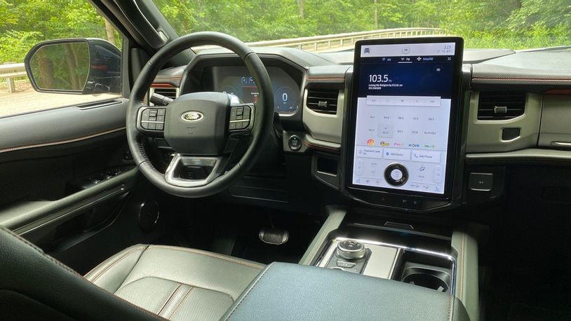 A 12-inch touchscreen is standard in the Ford Expedition, but this tester came with a 15.5-inch vertical touchscreen equipped with Ford’s new Sync 4 system. This is the latest version of Ford’s infotainment system.  Contributed photo