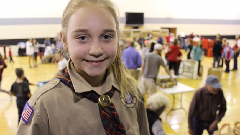 Lillian Gray, 10, of Lebanon joined the local Cub Scout Troop and hopes to become an Eagle Scout in the Boy Scouts and achieve the Gold Award, the equivalent top honor from the Girl Scouts of America. STAFF/MIKE BURIANEK