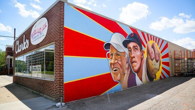 The new Hamilton mural featuring Cincinnati Reds legend, Joe Nuxhall, painted on the side of Clark’s Sporting Goods on Hamilton s west side. GREG LYNCH / STAFF Staff Writer