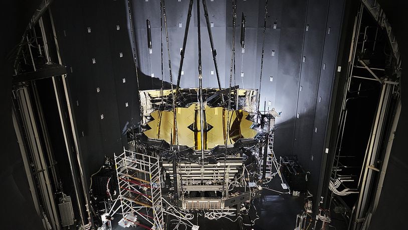 NASA’s James Webb Space Telescope sits inside Chamber A at NASA’s Johnson Space Center in Houston after completed its cryogenic testing Nov. 18, 2017. This marked the telescope’s final cryogenic testing, and it ensured the observatory is ready for the frigid, airless environment of space. The telescope’s shipping container, known as the Space Telescope Transporter for Air, Road and Sea (STTARS), was certified safe for flight by the Air Force Life Cycle Management Center’s Air Transportability Test Loading Activity May 15, 2014. (NASA photo/Chris Gunn)