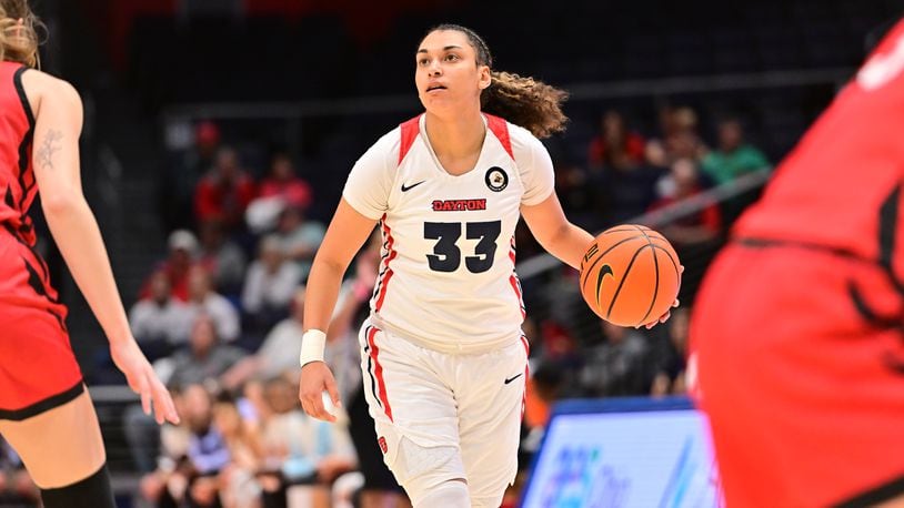 Although she went 1 for 5 from long range Saturday, Dayton's Destiny Bohanon drove the lane and often got fouled and made all four of her free throws. She finished with a team-high 19 points. Erik Schelkun / University of Dayton Athletics 2022
