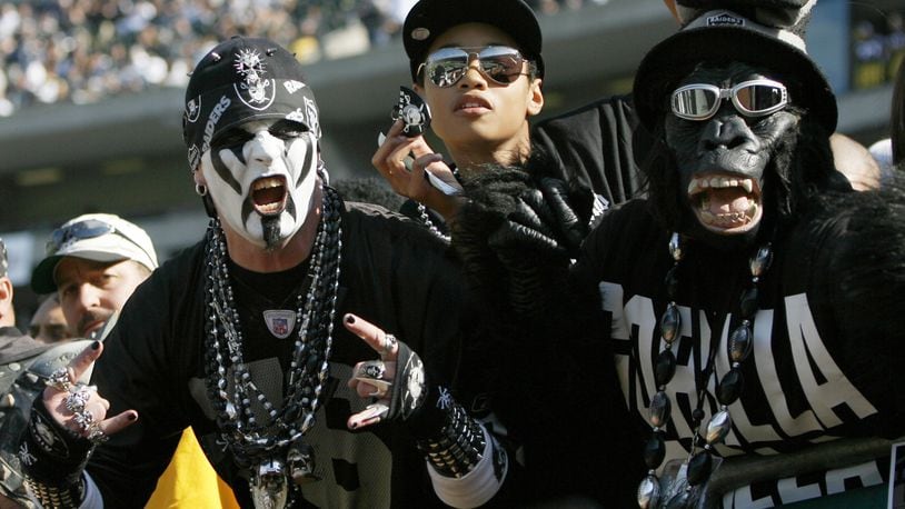 Oakland Raiders fans in Black Hole during game against the Pittsburgh Steelers at McAfee Coliseum in Oakland, California on October 29, 2006. The Raiders won 20 to 13. (Photo by Robert B. Stanton/NFLPhotoLibrary)