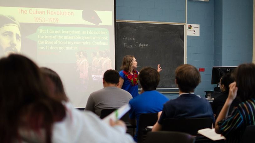 Miami University Latin American studies professor Elena Jackson Albarrán teaches students in a classroom on the Oxford campus. LAS is one of several majors facing elimination if enrollment does not increase. THE MIAMI STUDENT/CONTRIBUTED