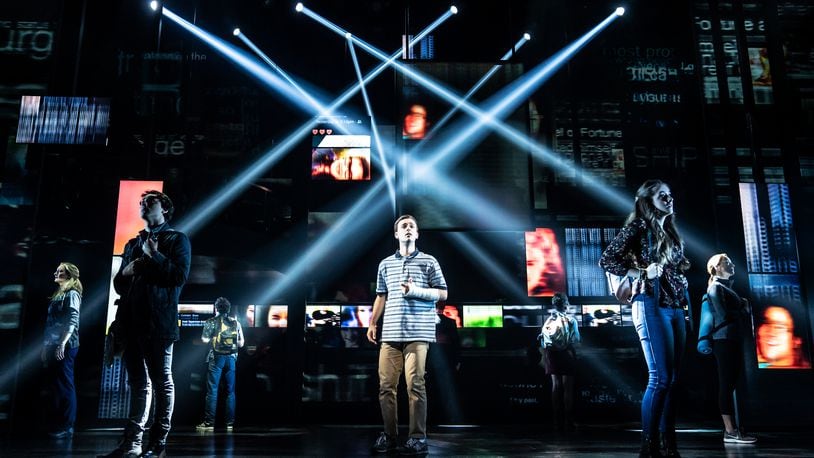 Stephen Christopher Anthony as 'Evan Hansen' and the North American touring company of "Dear Evan Hansen''. The show opens at the Schuster Tuesday. PHOTO BY MATTHEW MURPHY