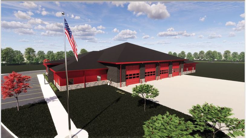 This is an artist's rendering of the new Joint Emergency Medical Services/Carlisle Fire Station on Central Avenue. The JEMS board purchased the land at the Carlisle Business Park from the city last year. Construction is expected to begin in mid-April this spring and be completed in late February 2024. CONTRIBUTED/JOINT EMERGENCY MEDICAL SERVICES