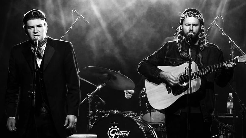 Benjamin Hale as Johnny Cash and Nic Chamberlain as Willie Nelson bring the spirit of two music legends in Waylon, Willie, Cash: Outlaws and Highwaymen, coming to the Clark State Performing Arts Center on Feb. 10, 2018. CONTRIBUTED