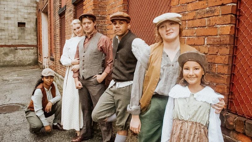 Left to right: Gabriela Arismendy (Henny), Alexa Clint (Katherine Plumber), Jack Kelly (Hunter Minor), Reese Anthony (Romeo), Camille Carmichael (Specs), and Jo Boyd (Newsie) appear in Columbus Children's Theatre's production of "Newsies." CONTRIBUTED