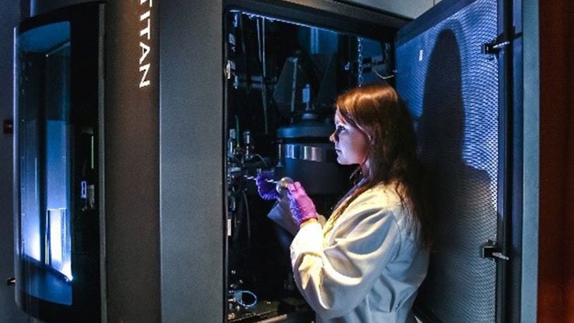 Ohio State University student Julia Deitz uses state-of-the-art electron microscopes to push the boundaries of precision metrology techniques for advanced materials characterization. (Courtesy photo)