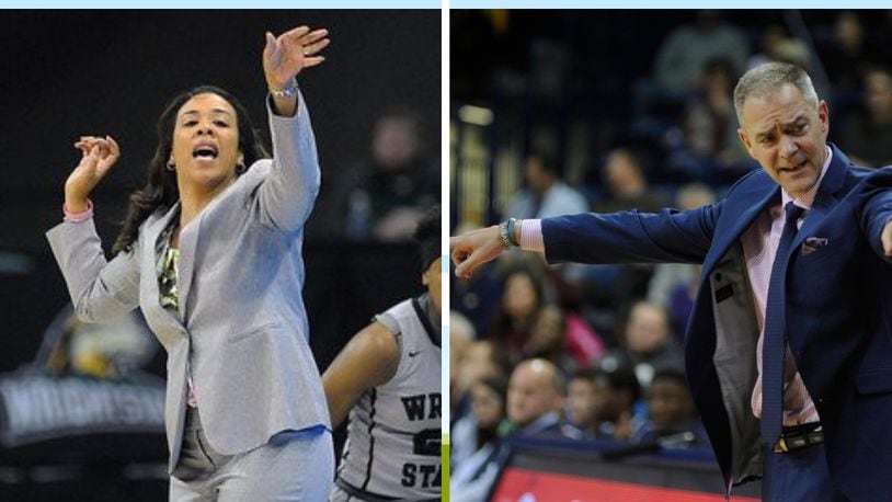 Wright State’s Katrina Merriweather and Scott Nagy were both named coach of the year by the Horizon League on Tuesday. FILE PHOTOS