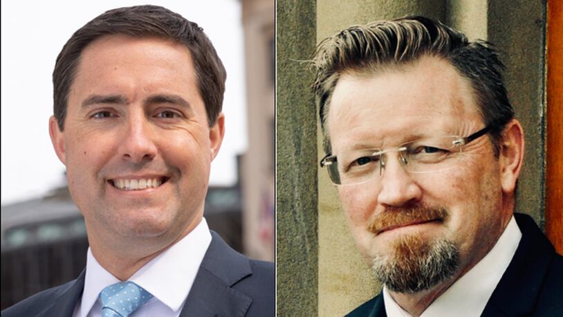 Frank LaRose and John Adams are the candidates in the May 3, 2022 Republican primary for the Ohio Secretary of State's office.