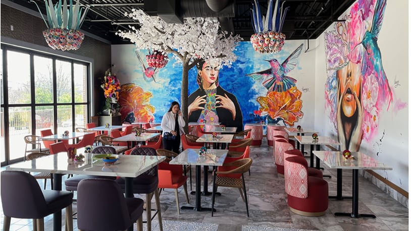 Diana Jaime, operations and marketing director for Mi Cozumel restaurant, takes a call prior to the opening of its Lebanon location. The new Mexican restaurant at 511 North Broadway is set to open on Monday April 15, 2024.  ED RICHTER/STAFF