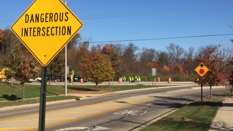 Construction on a new stop sign and traffic signal near Walmart in Xenia has started and is expected to take a year to complete. GABRIELLE ENRIGHT/STAFF