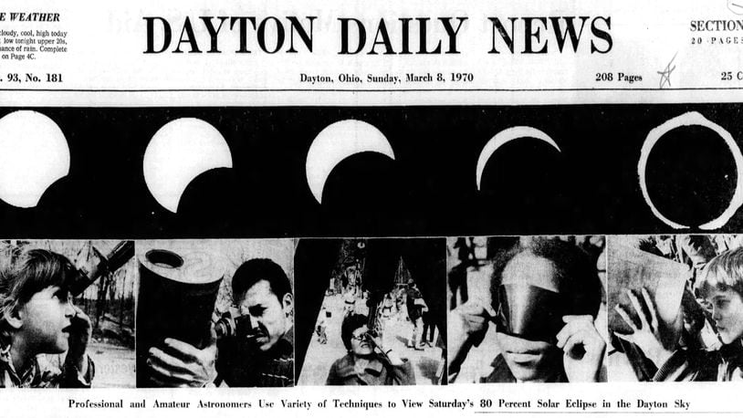Newspaper coverage of the partial solar eclipse of March 7, 1970. DAYTON DAILY NEWS ARCHIVES