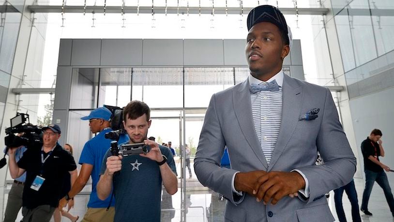 Vidauntae "Taco" Charlton, the Dallas Cowboys' first-round selection, 28th overall, arrives at Ford Center at The Star in Frisco, Texas, on Friday, April 28, 2017. (Max Faulkner/Fort Worth Star-Telegram/TNS)