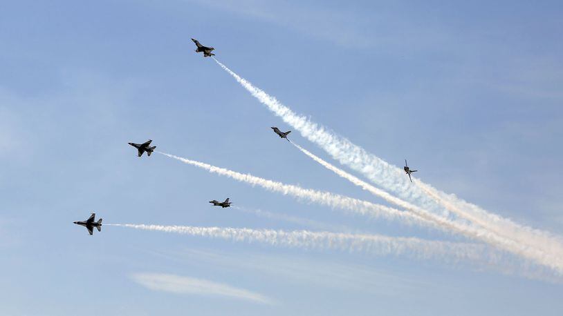 U.S. Air Force Thunderbirds on Sunday at the Vectren Dayton Air Show. TY GREENLEES / STAFF
