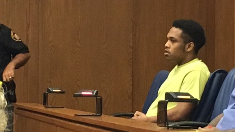 Charles Vincent Ashford awaits his time in court Wednesday on multiple felony charges after being shot by police and arrested as a suspect in a February Miamisburg armed robbery. NICK BLIZZARD/STAFF