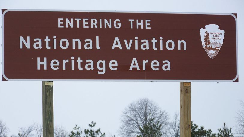 FILE: National Aviation Heritage Area Sign Auglaize County-Sign located on I-75 south bound near Wapakoneta, Ohio. Similar signs are located on I-70 eastbound, east of the Preble /Montgomery county line; on I-70 westbound, in Clark county; and on I-75 northbound near the Butler/Warren county line.