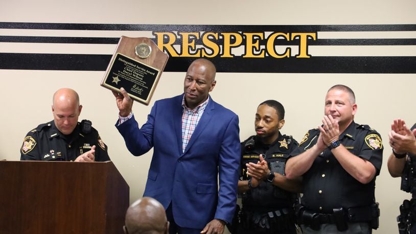 Former Chief Deputy Daryl Wilson on Wednesday was honored by his co-workers at the Montgomery County Sheriff's Office. Wilson retired the same day after 32 years of service with the sheriff's office. Photo provided by the Montgomery County Sheriff's Office.