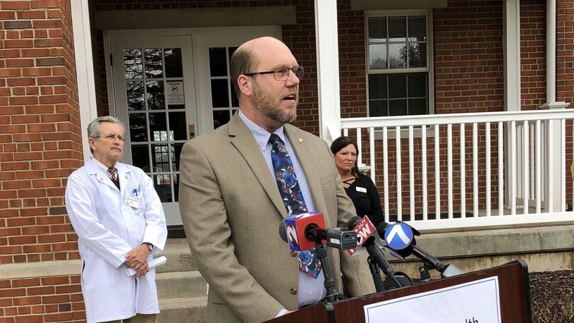 Miami County Health Commissioner Dennis Propes speaks during a news conference March 20, 2020, about the coronavirus outbreak at Koester Pavilion, a skilled nursing facility in Troy. Since the pandemic began, Troy has had the highest number of COVID-19 cases reported in the county, according to an interactive ZIP code map created by the Ohio Department of Health. LYNN HULSEY/STAFF