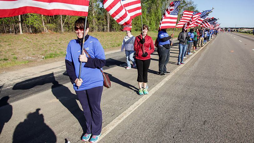 ‘wear blue: run to remember’ honors the American Military and supports runners at the All American Marathon & Mike to Mike Half Marathon in Fayetteville, N.C., on Sunday, April 3, 2016.