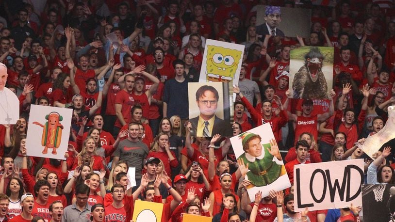 Dayton students cheer during a game against Ohio Dominican on Nov. 4, 2017, at UD Arena.