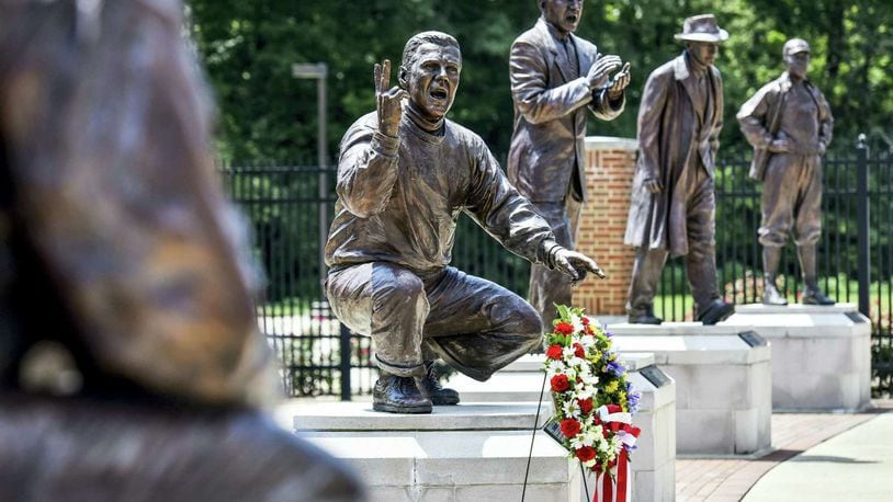 Miami University's nationally acclaimed "Cradle of Coaches" memorial site outside of Yager Stadium. (PHOTO BY NICK GRAHAM\Journal-News)