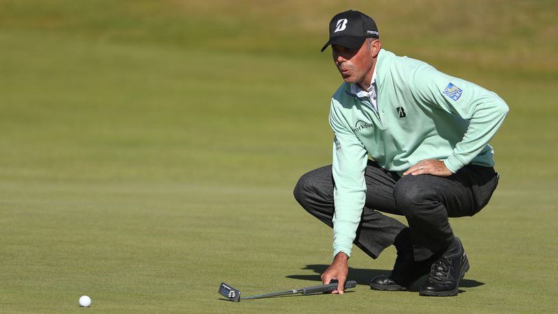 Matt Kuchar lines up a putt on the 15th hole during the first round of the 146th Open Championship at Royal Birkdale on July 20, 2017, in Southport, England.