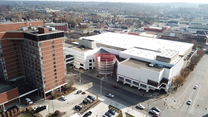 An aerial view of the Dayton Convention Center. STAFF/CHUCK HAMLIN