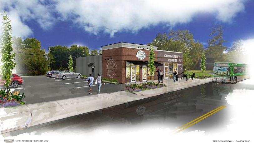 A rendering of a proposed healthy family market at 2118 Germantown St., down the road from the DeSoto Bass public housing development. CONTRIBUTED