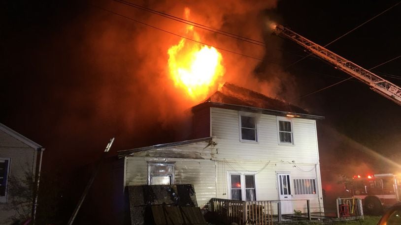 Three Middletown firefighters were injured Sunday night while fighting this fire in the 2000 block of Pearl Street. MIDDLETOWN DIVISION OF FIRE