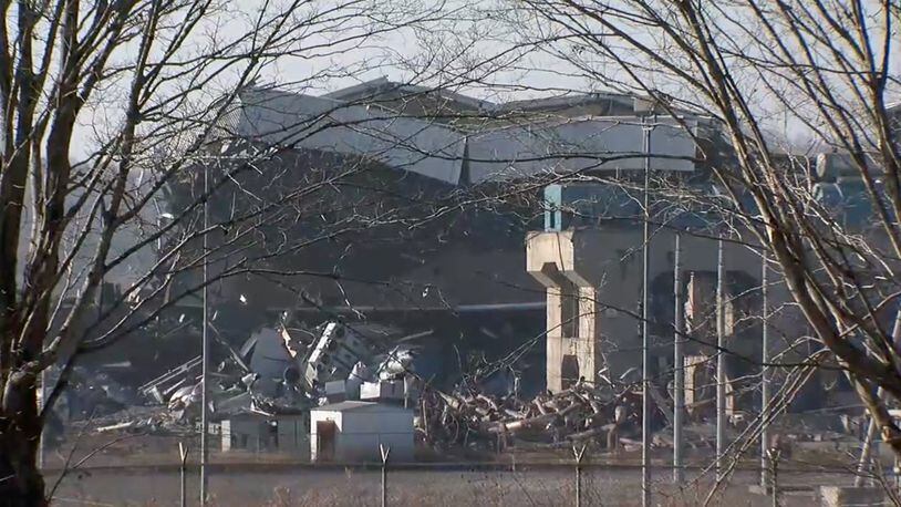 Partially collapsed former Killen power station near Manchester, Ohio. Dwayne Slavey / WCPO-TV