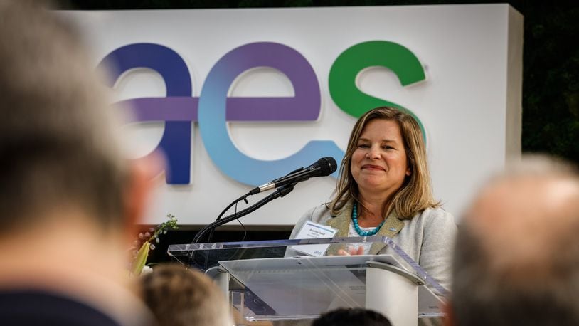 AES Ohio President and CEO Kristina Lund at the October 2021 ribbon cutting for the company's smart operations center in Dayton . JIM NOELKER/STAFF