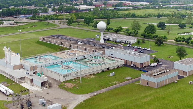 Aerial view looking northwest of the City of Dayton Water Treatment and Distribution plant. TY GREENLEES / STAFF