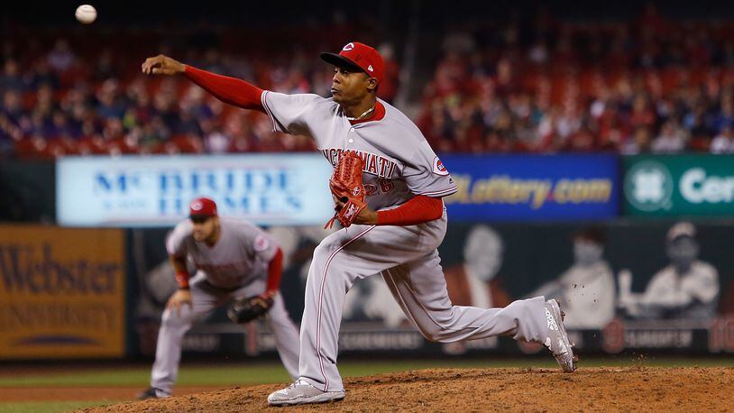 ST. LOUIS, MO - APRIL 28: Raisel Iglesias #26 of the Cincinnati Reds pitches during the eighth inning against the St. Louis Cardinals at Busch Stadium on April 28, 2016 in St. Louis, Missouri. (Photo by Scott Kane/Getty Images)