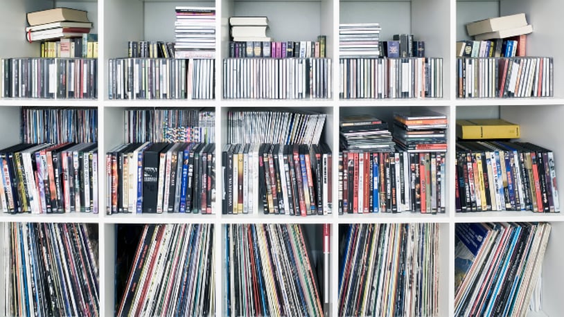 DVDs on shelf (stock photo)