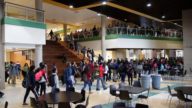 Northmont’s new high school features a two-story atrium area that serves as the center of the school and is aptly named Thunderbolt Way. TY GREENLEES / STAFF