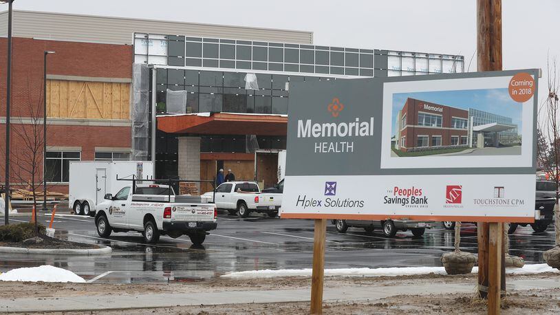 Memorial Health, based in Marysville, is building a $9 million outpatient facility in Urbana, and a grand opening is tentatively scheduled for late April. Bill Lackey/Staff