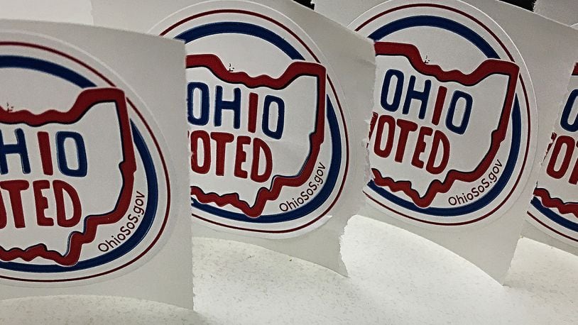 Ohio voting stickers. MARSHALL GORBY\STAFF