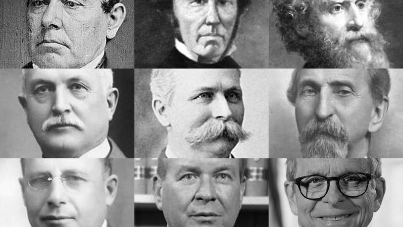 These nine men who served as Ohio's governor grew up or started their political careers in the region. Top row: Thomas Corwin, William Bebb and Charles Anderson. Middle row: James E. Campbell, Asa S. Bushnell and Andrew L. Harris. Bottom row: James M. Cox, James A. Rhodes and Mike DeWine.