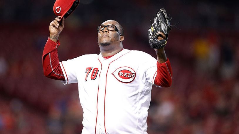 CINCINNATI, OH - SEPTEMBER 14: Jumbo Diaz #70 of the Cincinnati Reds reacts after pitching out of the seventh inning against the Milwaukee Brewers at Great American Ball Park on September 14, 2016 in Cincinnati, Ohio. The Brewers defeated the Reds 7-0. (Photo by Joe Robbins/Getty Images)