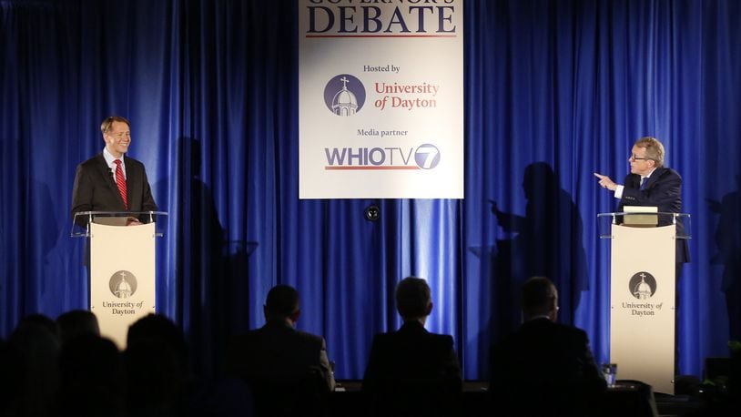 The first Governor’s Debate between candidates Democrat Richard Cordray, left, and Republican Mike DeWine took place at the University of Dayton on Wednesday evening September 19. TY GREENLEES / STAFF