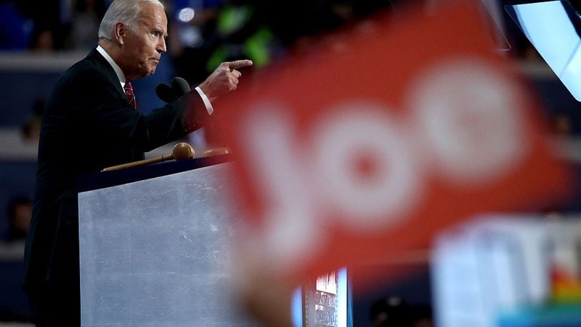 PHILADELPHIA, PA - JULY 27: US Vice President Joe Biden delivers remarks on the third day of the Democratic National Convention at the Wells Fargo Center, July 27, 2016 in Philadelphia, Pennsylvania. Democratic presidential candidate Hillary Clinton received the number of votes needed to secure the party's nomination. An estimated 50,000 people are expected in Philadelphia, including hundreds of protesters and members of the media. The four-day Democratic National Convention kicked off July 25. (Photo by Jessica Kourkounis/Getty Images)