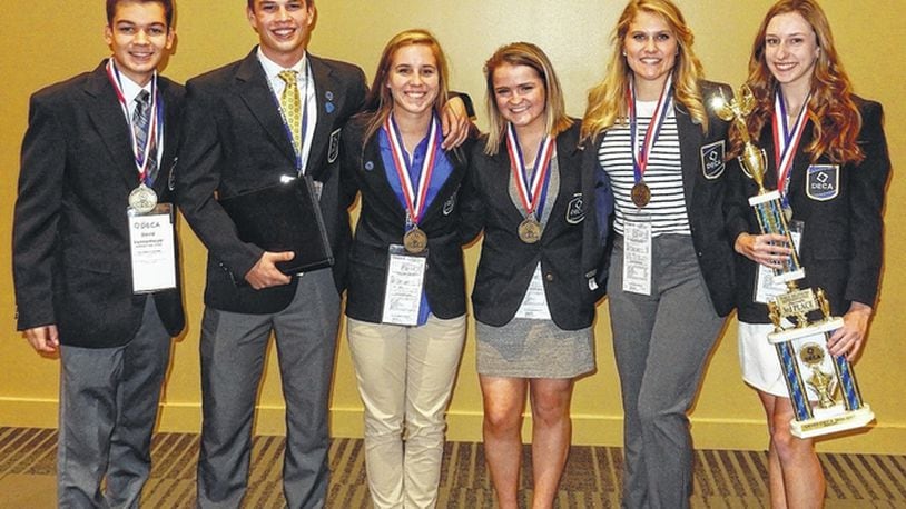 Pictured left to right Northmont DECA members David Vennemeyer, Ryan Pullins, Emily Howard, Meredith Saylor, Claudia Studebaker and Grace Counts. CONTRIBUTED