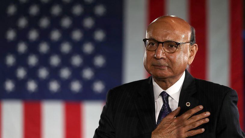 Khizr Khan looks on during a campaign rally with Democratic presidential nominee former Secretary of State Hillary Clinton at The Armory on November 6, 2016 in Manchester, New Hampshire. (Photo by Justin Sullivan/Getty Images)