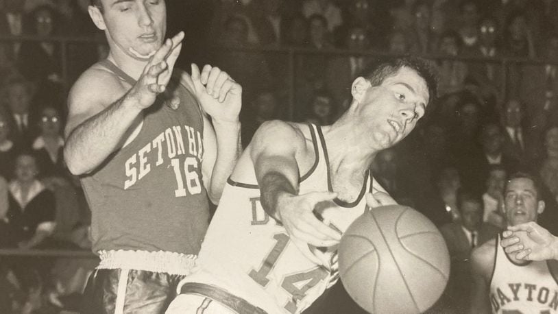 Dayton's Don Lane plays against Seton Hall in the 1950s. Photo courtesy of University of Dayton
