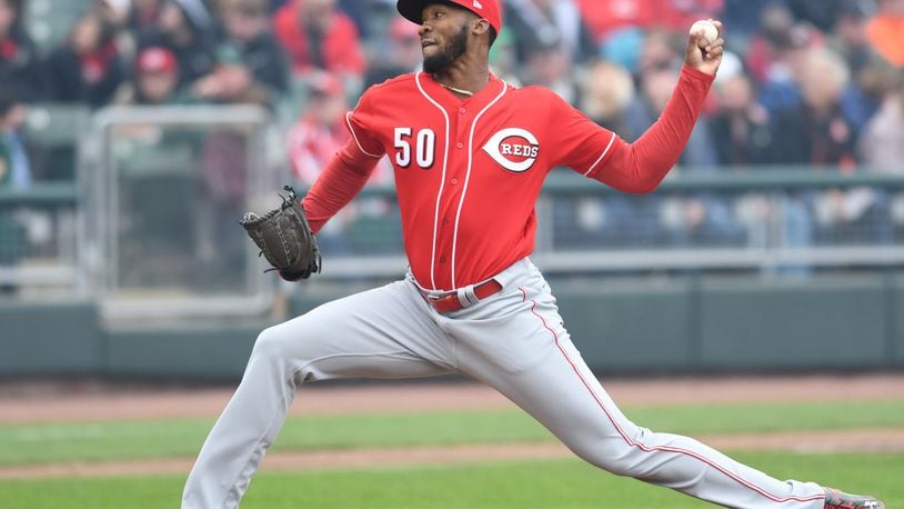 Former Dayton Dragon Amir Garrett pitches during the Reds Futures game at Fifth Third Field on Saturday, April 1, 2017. The 2017 Reds lineup took on the top prospects in the Reds farm system. Nick Falzerano/Contributed